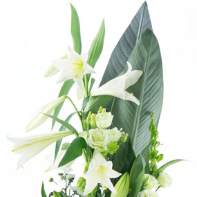 mosaïque : zoom sur le haut du Bouquet de deuil blanc, Condoléances