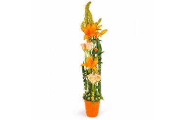 L'Agitateur Floral | image de la composition en hauteur dans les tons orange Unique