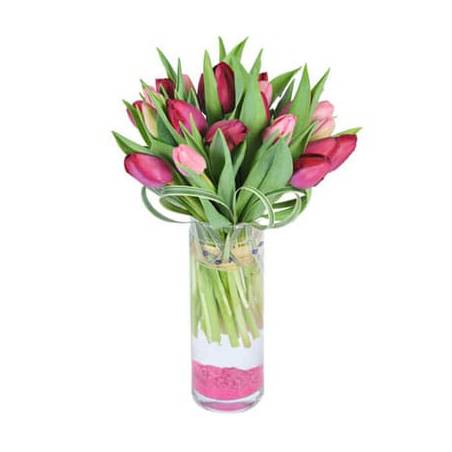 L'Agitateur Floral | image du Bouquet rond de Tulipes roses & mauves