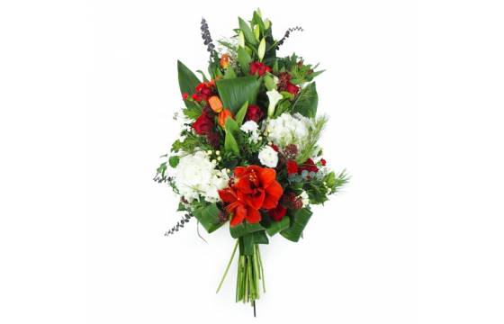 image de la Gerbe de fleurs à la main rouge et blanche "Hestia" | L'Agitateur Floral