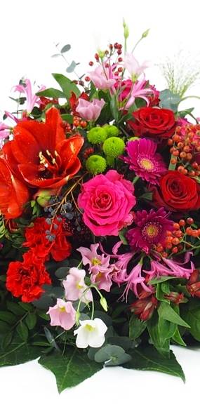 image de la Raquette de deuil rouges, fuchsias & roses "Korinthos" |  L'Agitateur Floral