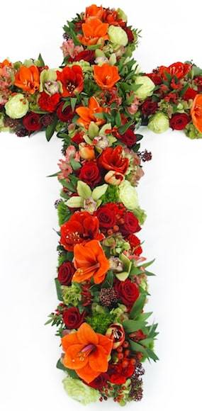 Zoom 3 image de la Grande croix de fleurs rouges & vertes "Diomède" | L'Agitateur Floral