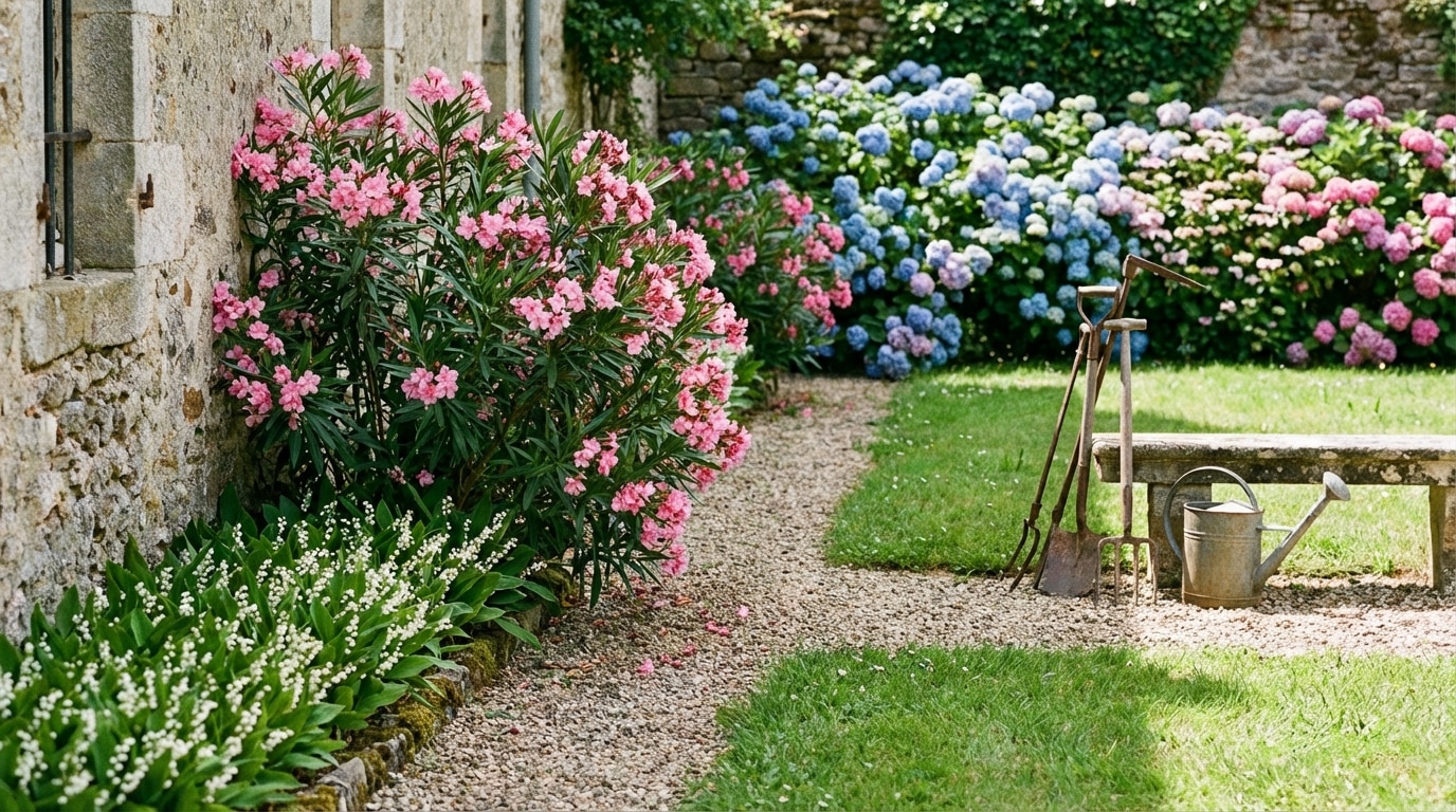 Laurier rose muguet hortensia jardin danger