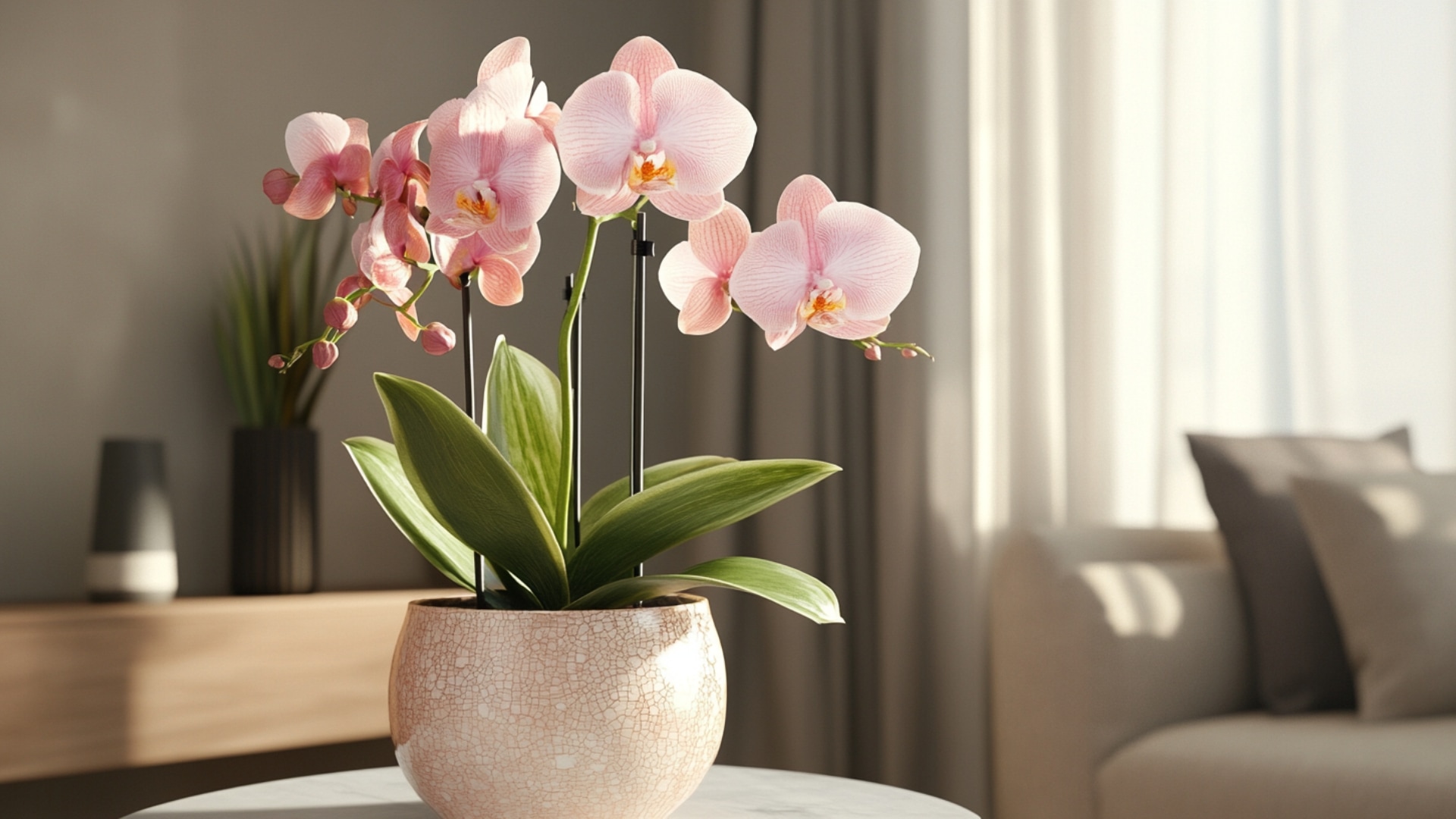 Orchidée rose élégante dans un pot en céramique, parfaite pour une grand-mère raffinée