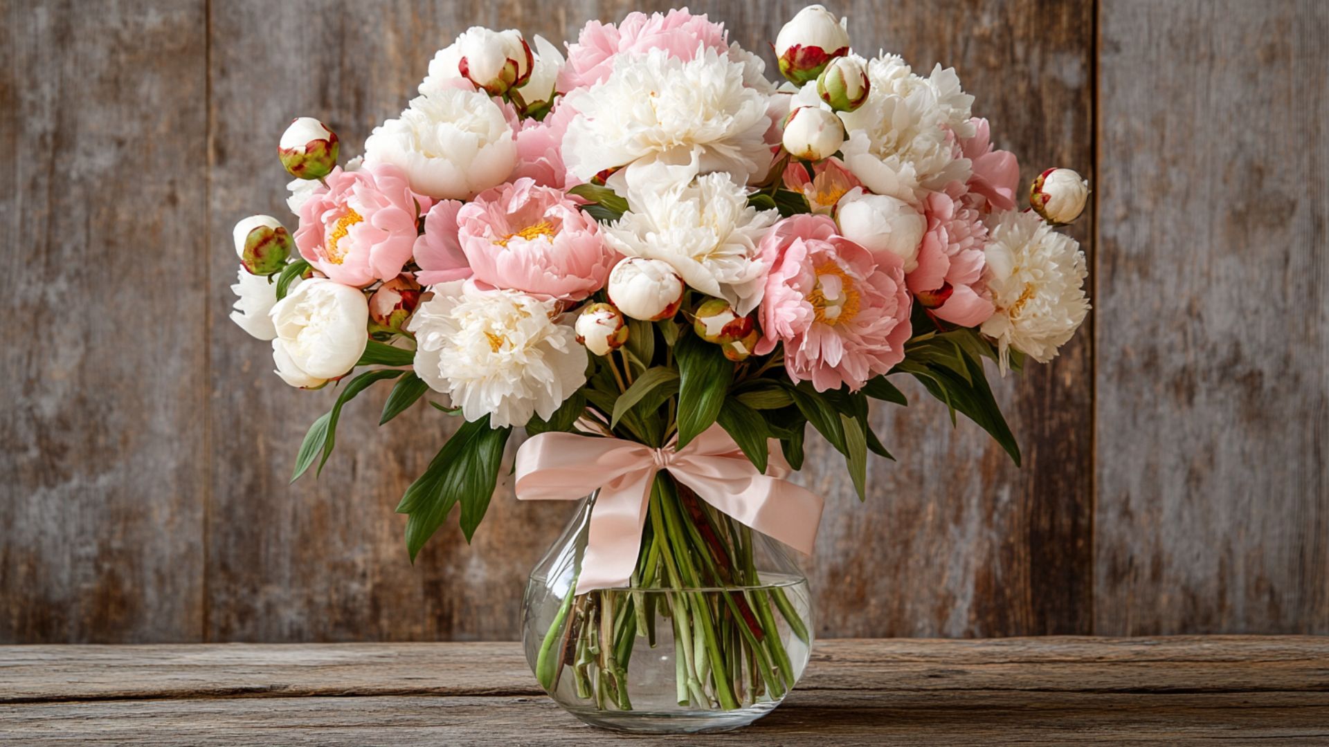 Bouquet de pivoines roses et blanches pour la fête des mères