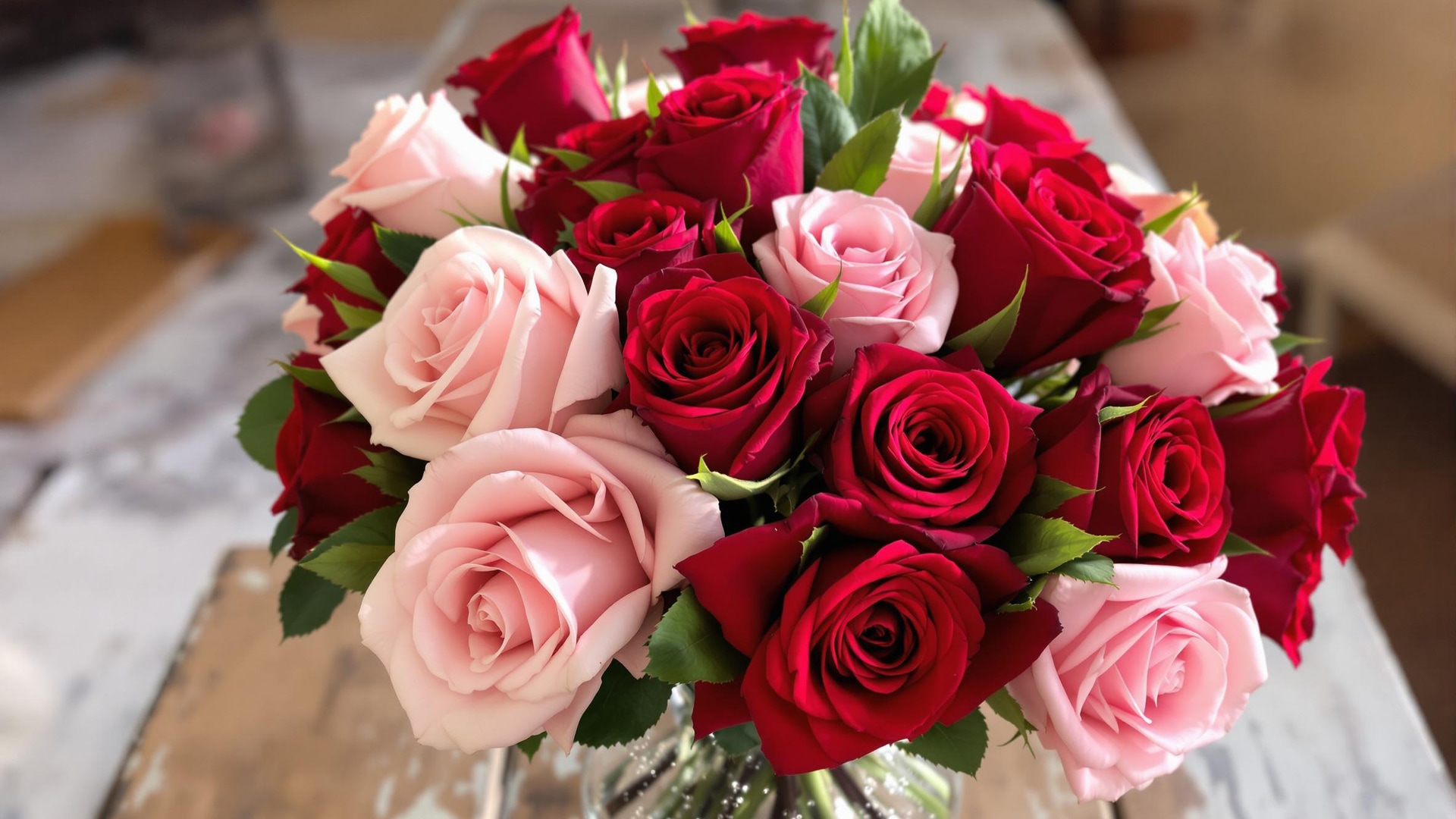 Bouquet de roses rouges et roses pour la fête des mères