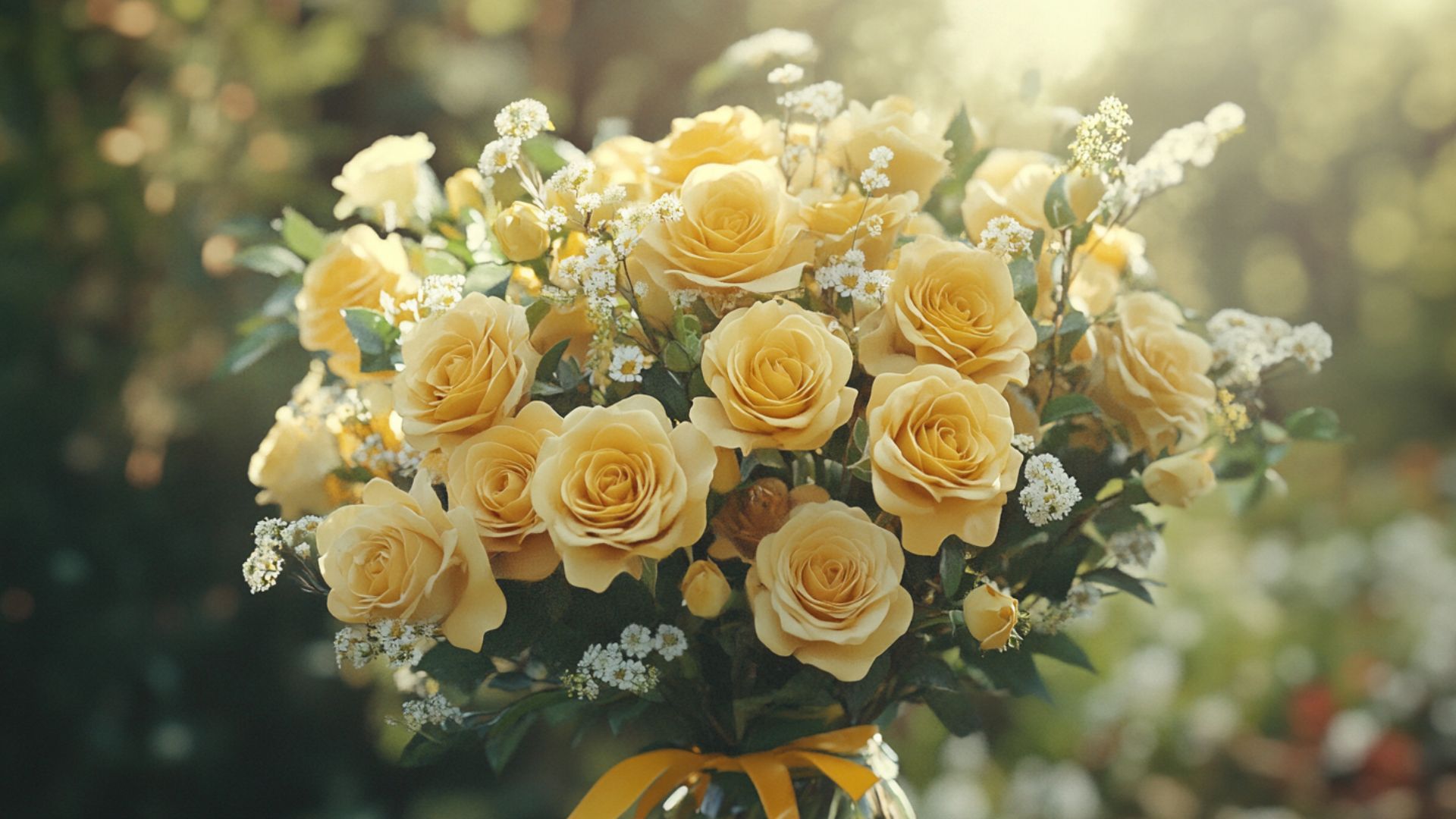 bouquet ensoleillé de roses jaunes pour la fête des mamans