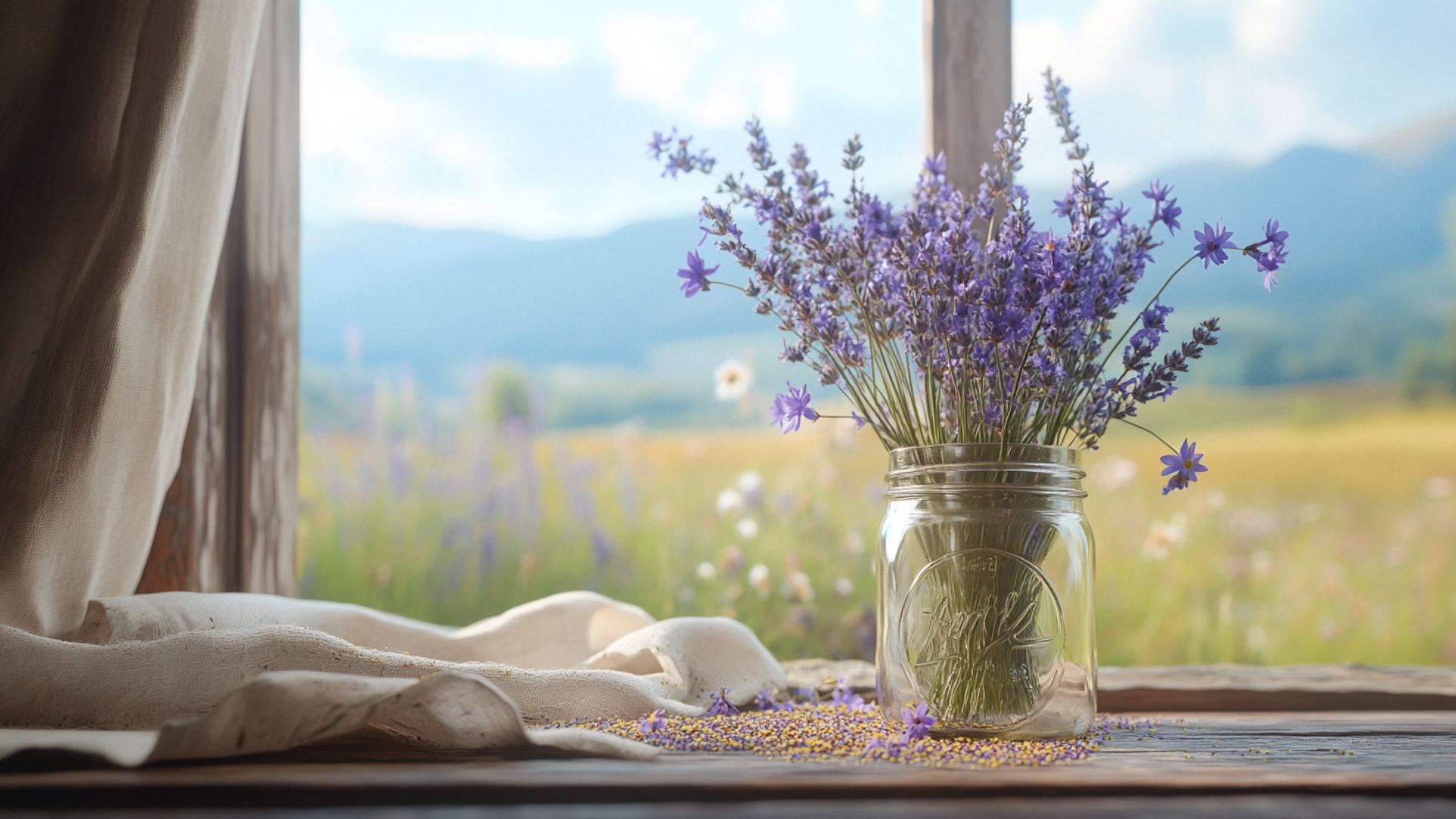Bouquet champêtre estival avec lavande, bleuets et marguerites de juin