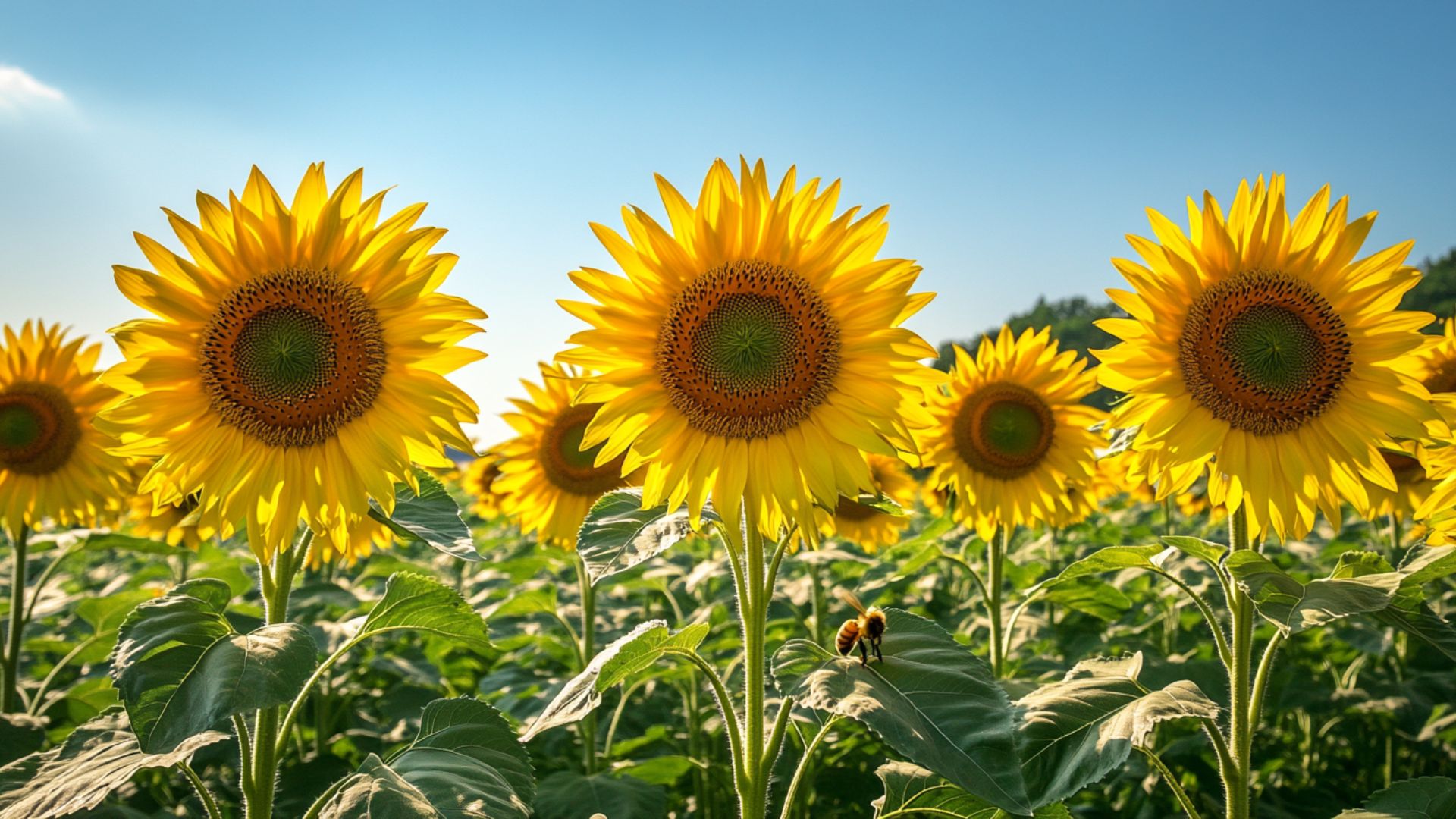 Tournesols majestueux suivant la course du soleil dans un jardin d'été