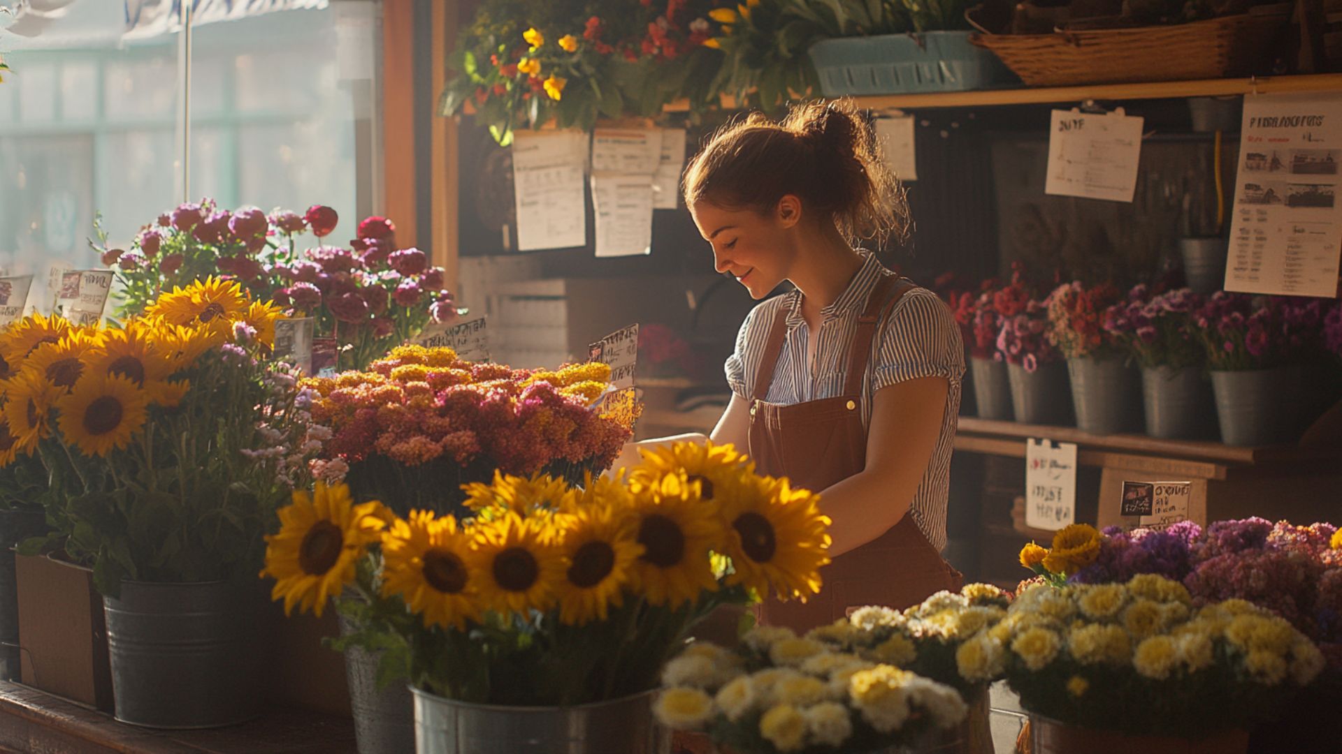 Guide d'achat des fleurs d'août chez un fleuriste avec étiquettes de saison