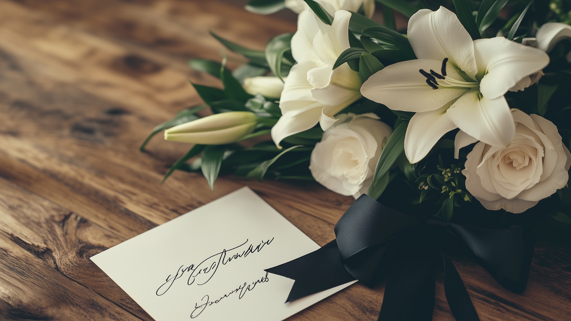 message de condoléances sincère et personnalisé avec des fleurs de deuil