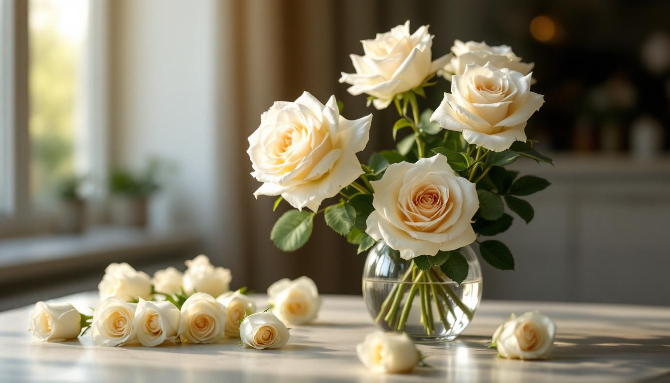 Arrangement floral harmonieux roses blanches