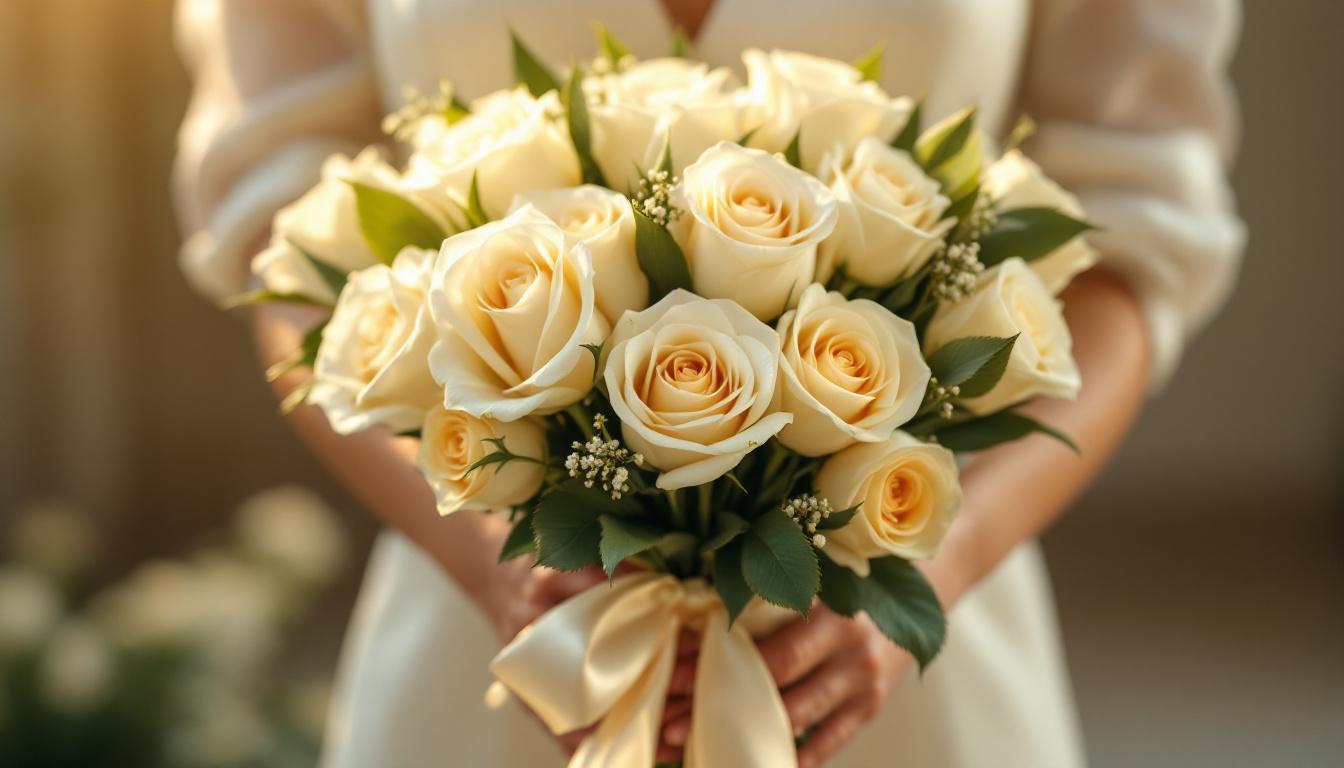 Bouquet élégant roses blanches offert