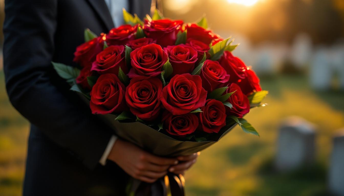 Bouquet de roses rouges pour conjoint défunt