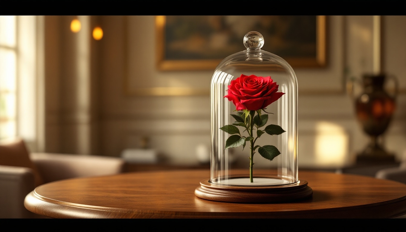 Fleur éternelle rose stabilisée sous cloche verre