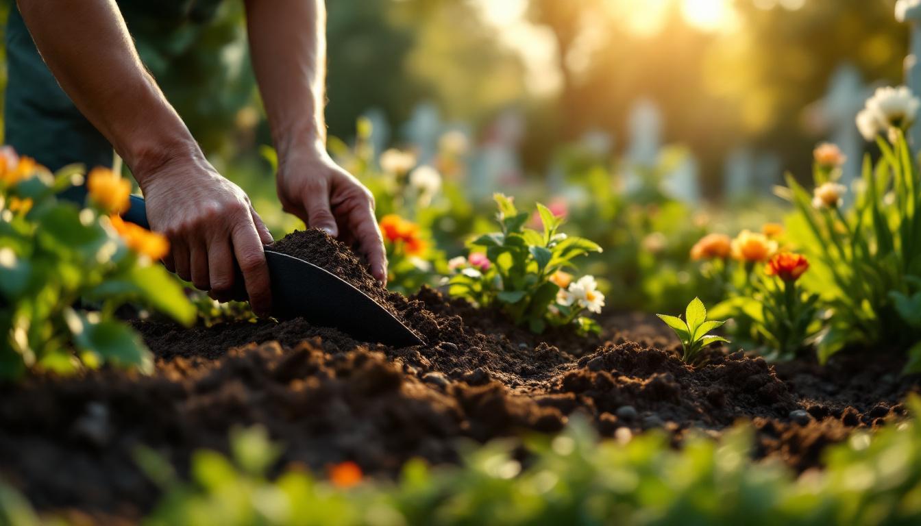 entretien facile des fleurs sur une tombe au cimetière