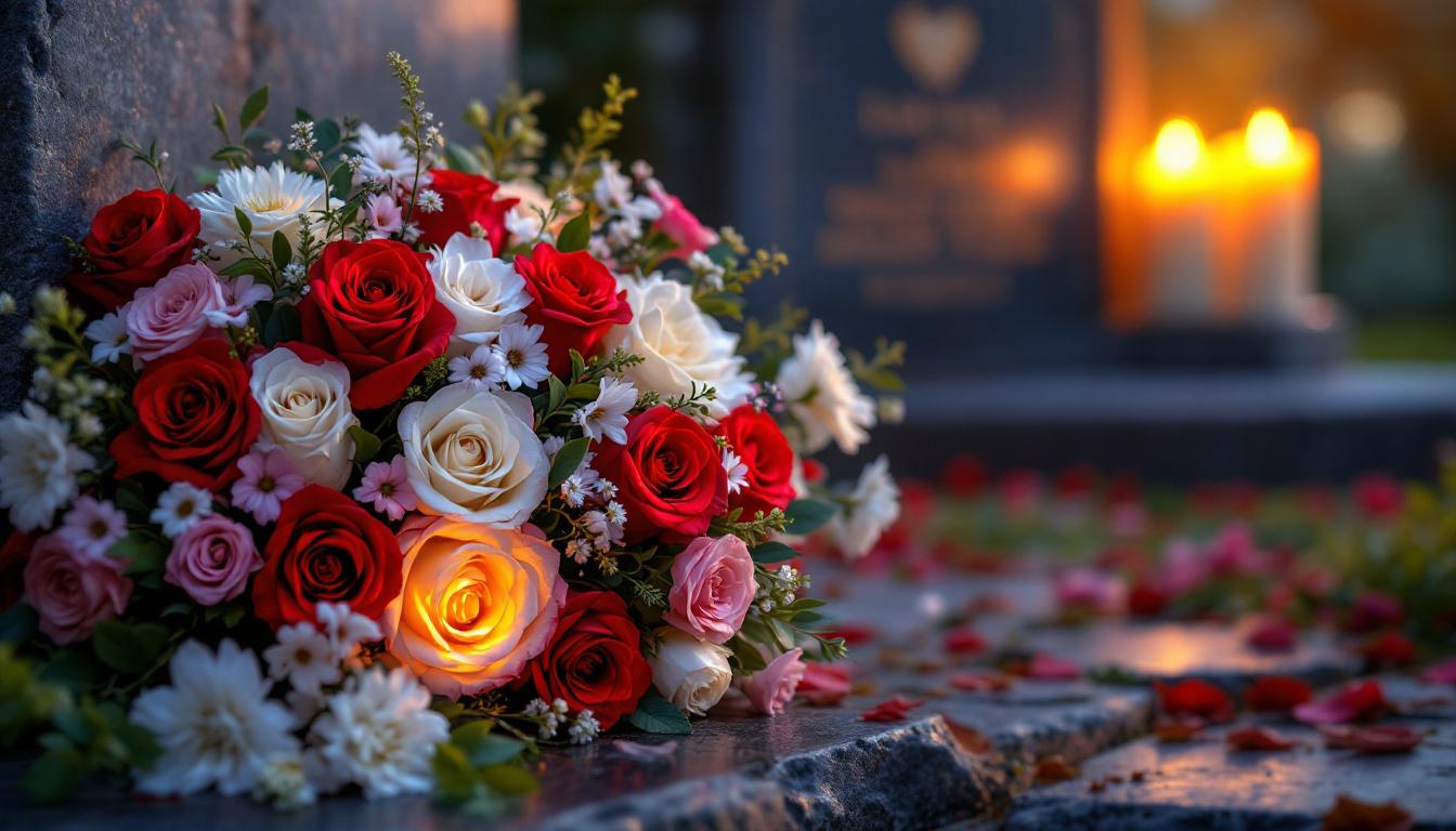 symbolique des fleurs funéraires sur une tombe