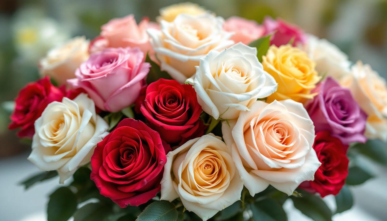 Bouquet de roses aux couleurs variées représentant la signification des roses