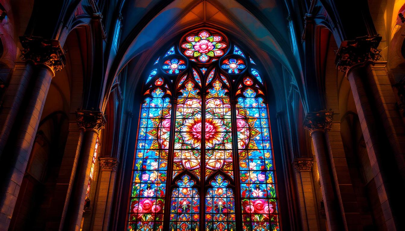 Vitraux en forme de rose dans une cathédrale gothique française