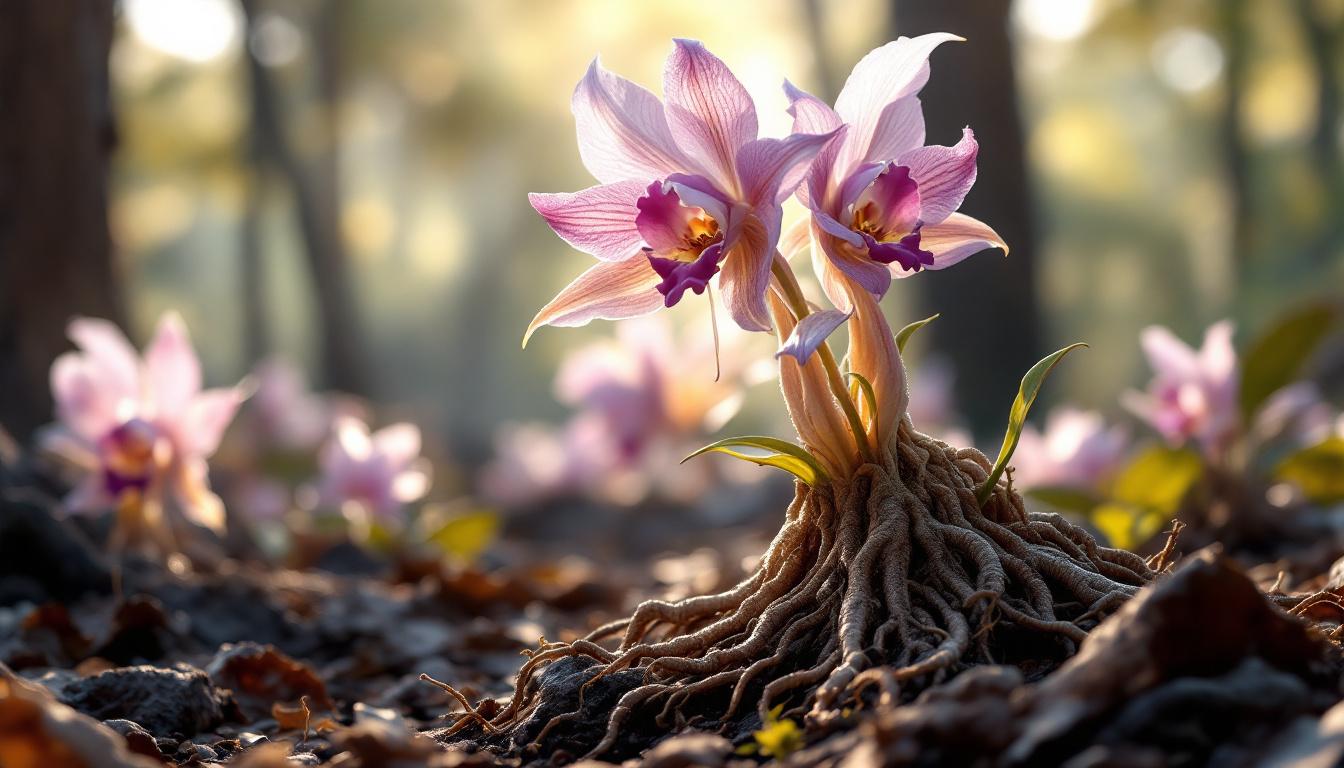 Orchidée sauvage antique avec racines visibles
