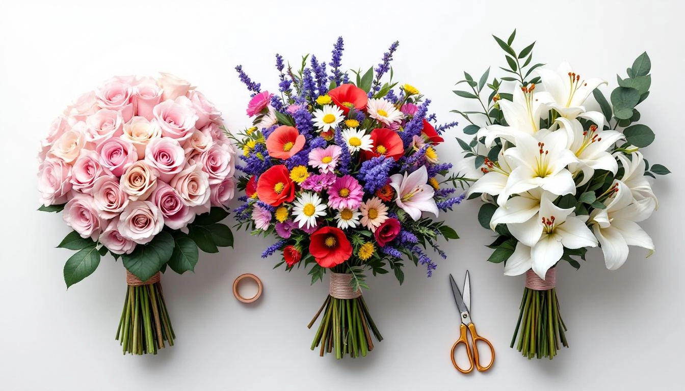 Styles bouquets anniversaire rond champêtre monochrome