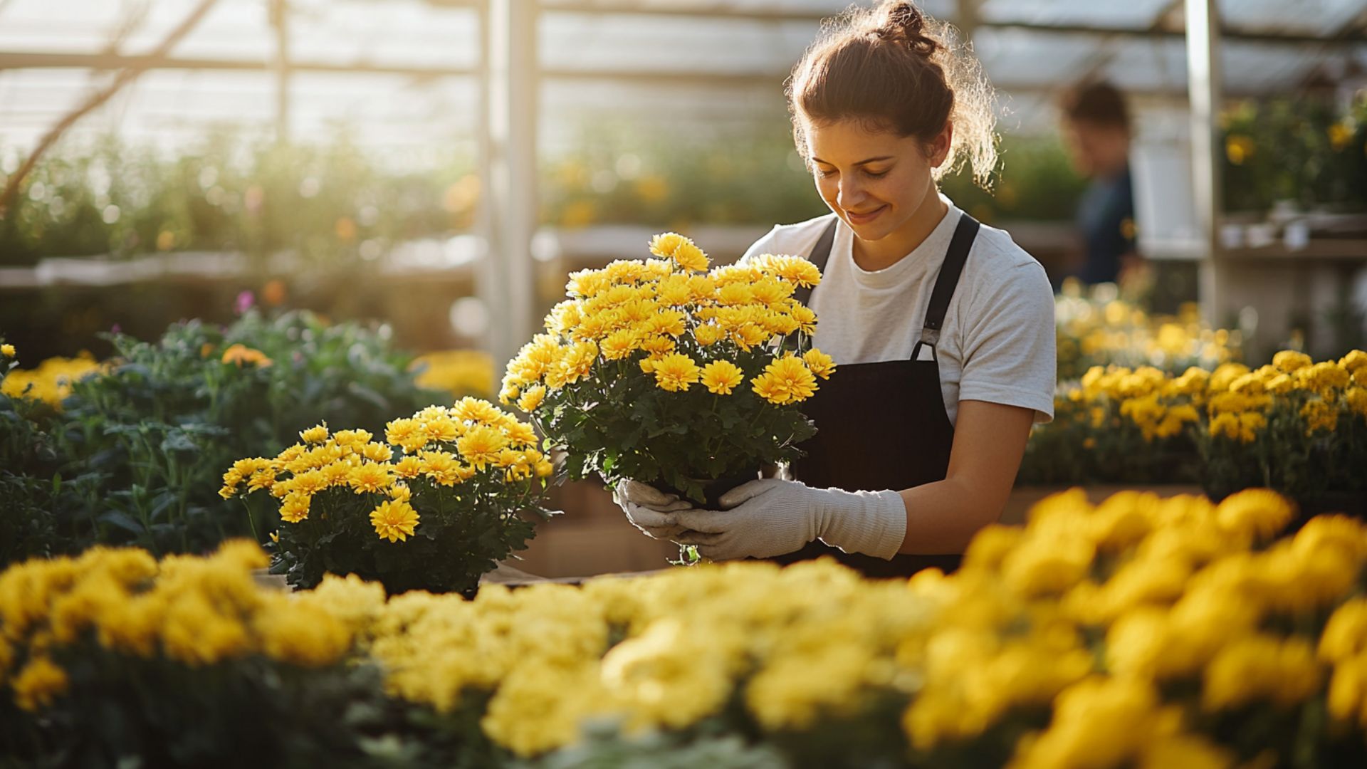 Fleuriste professionnel cultivant fleurs jaunes