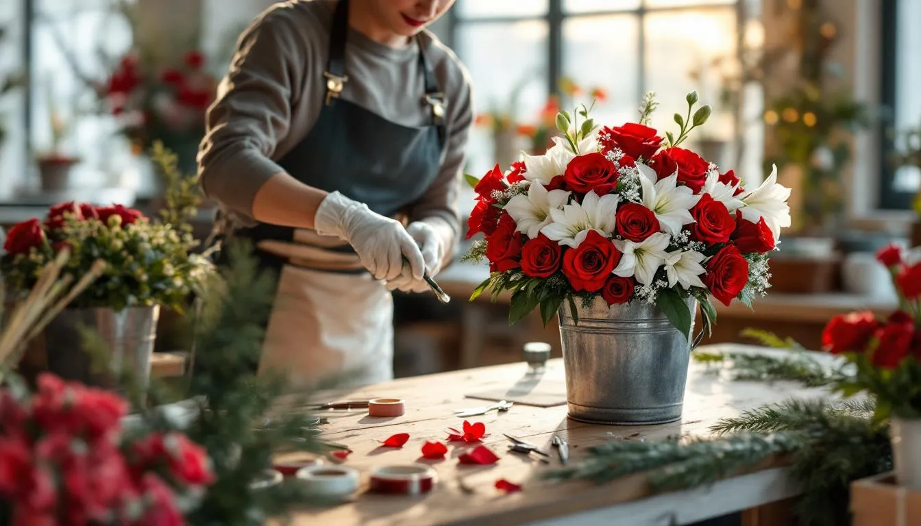 Artisan fleuriste création bouquet Noël sur mesure
