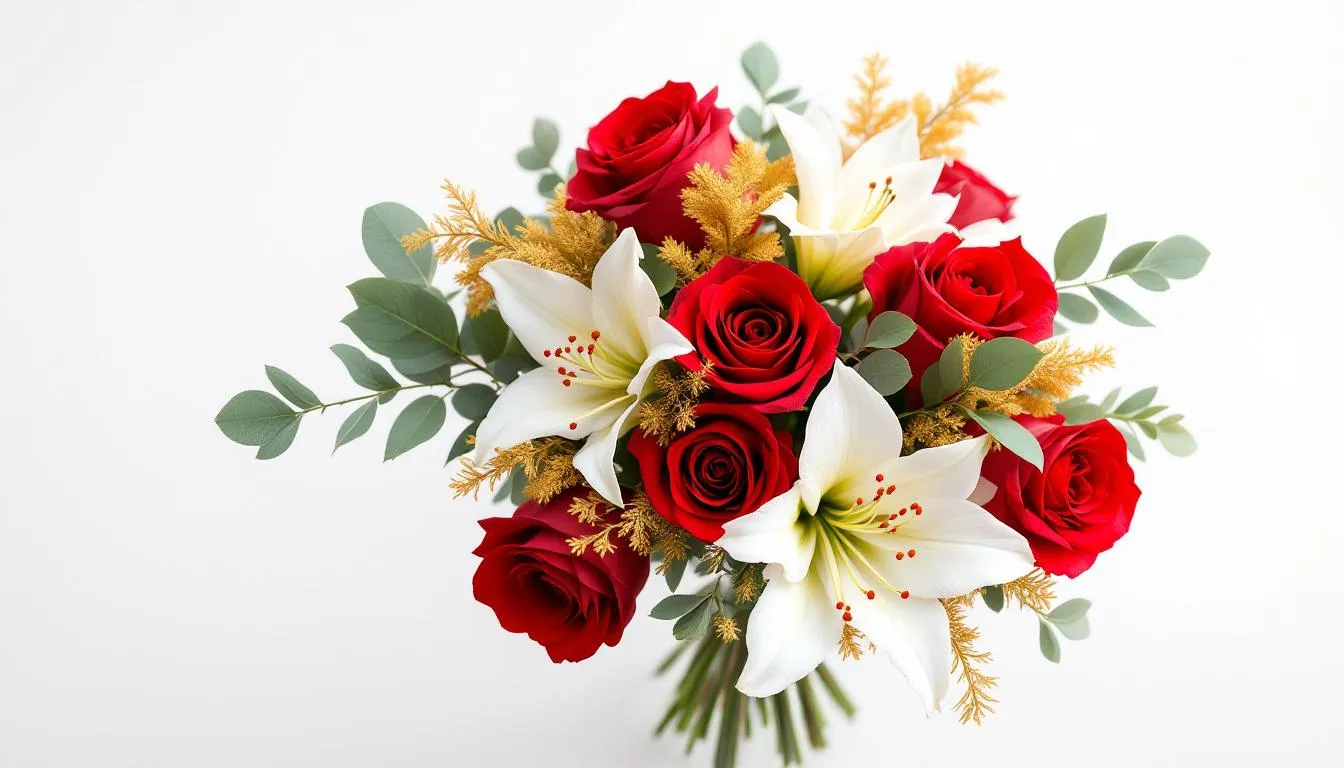 Bouquet Noël rouge blanc or couleurs critères