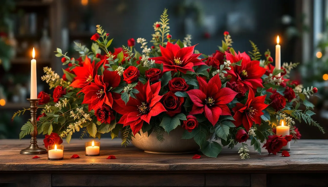 Poinsettia amaryllis roses rouges fleurs Noël traditionnelles