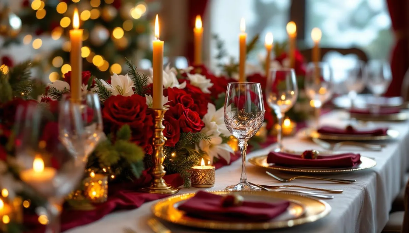Table fête Noël décoration florale réveillon bouquet
