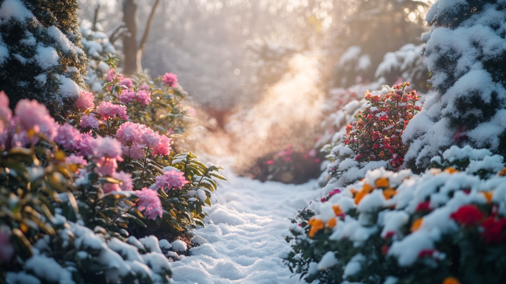 Jardin d'hiver révolutionnaire avec fleurs colorées résistantes au froid