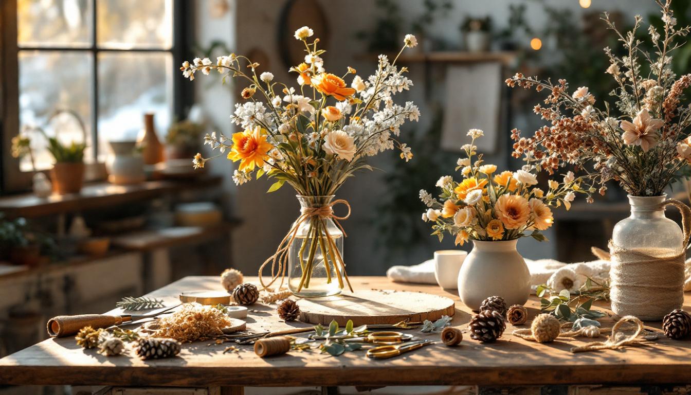 Artisan fleuriste compose bouquet fleurs janvier
