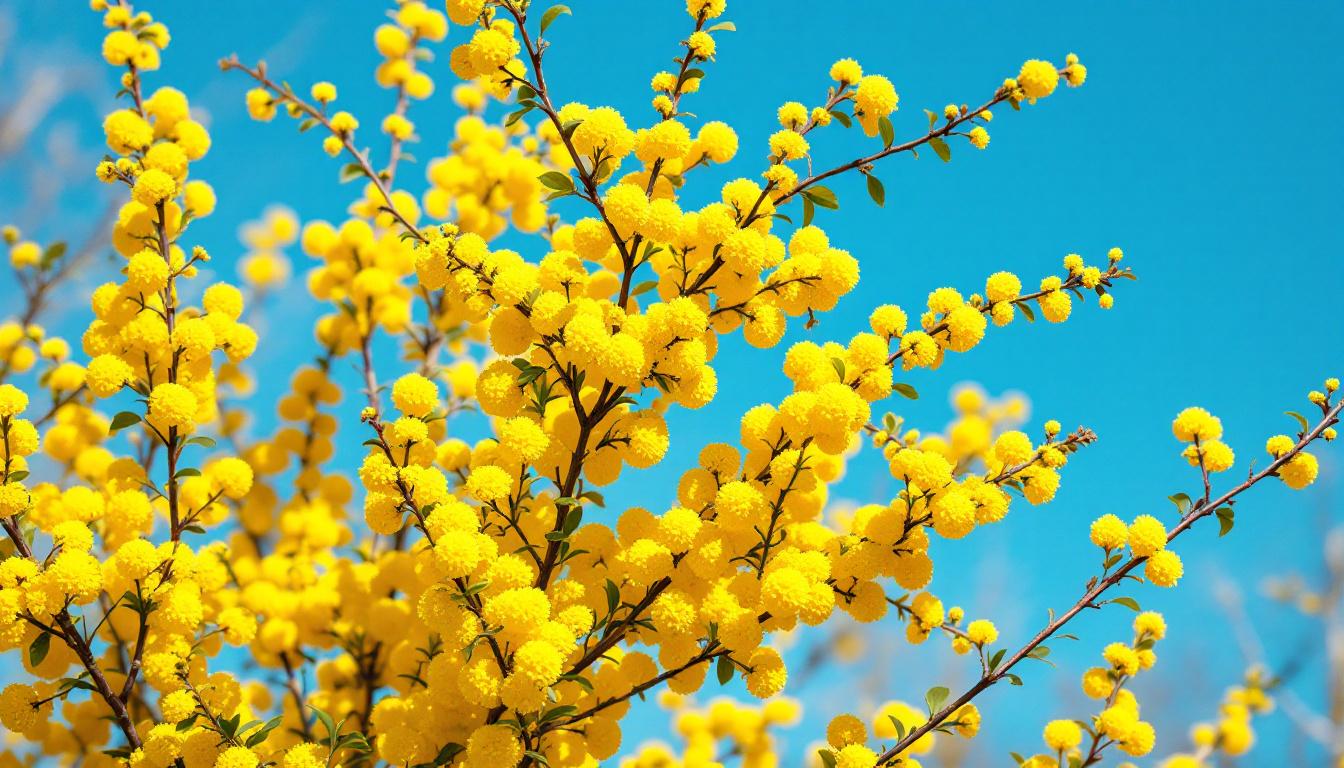 Mimosa doré branches pompons jaunes hiver