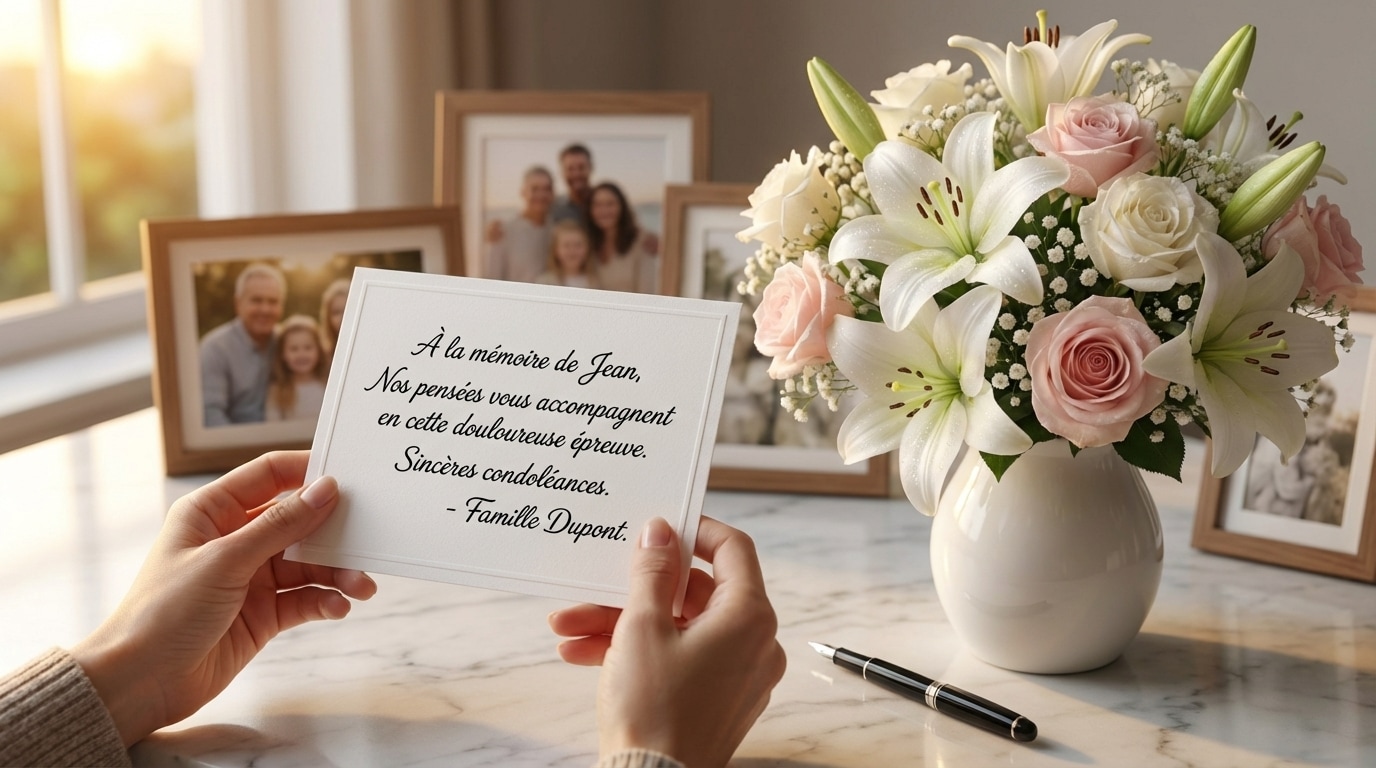 bouquet deuil famille message personnel souvenir