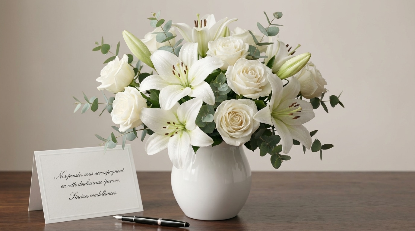 lys blancs roses fleurs deuil composition