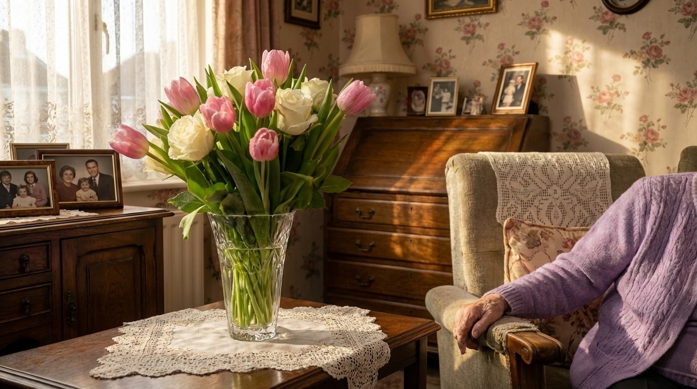 Bouquet tulipes roses et lys blancs